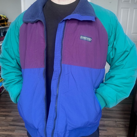Vintage 90’s Lands End Men's Color Block Windbreaker w/ Fleece Lining Size M - Picture 6 of 9